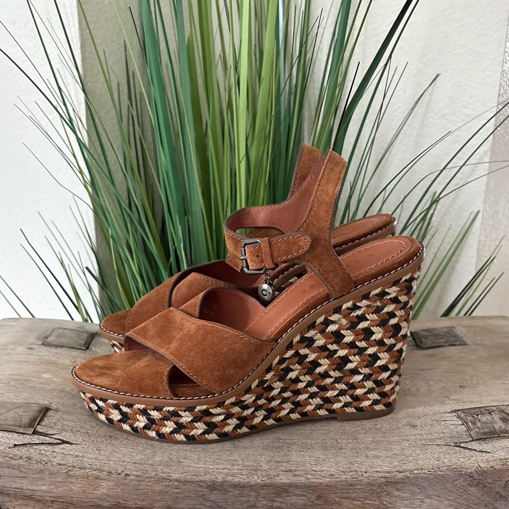 Coach Cross Band High Wedge Sandals